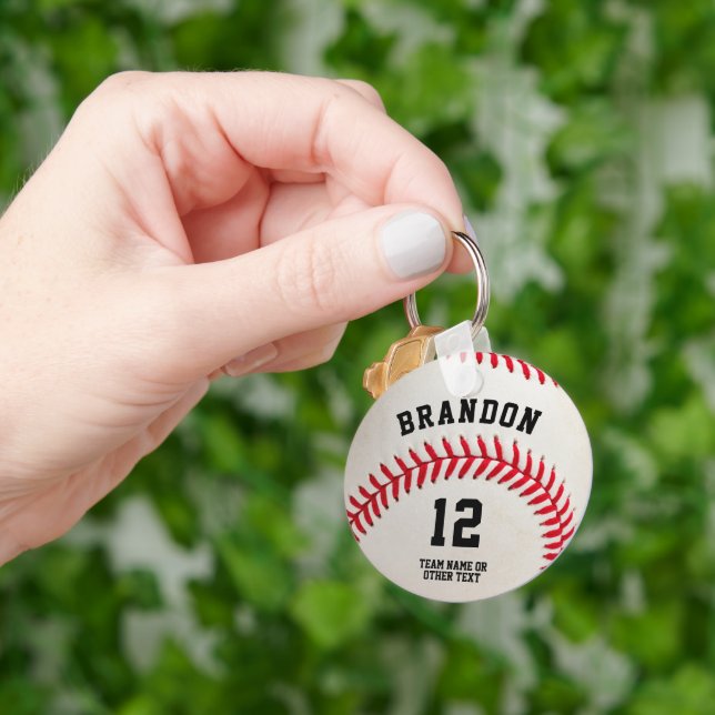 Personalized Baseball Player Name Number Keychain (Hand)