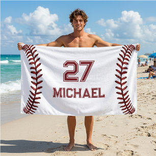 Personalized Baseball Player Name Number Pool & Beach Towel