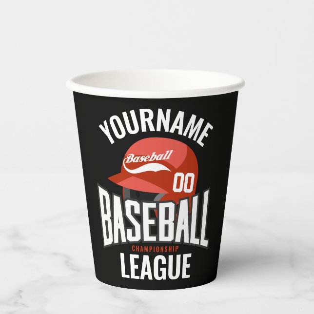 Personalized Baseball Player NAME Team Champ Club  Paper Cups (Front)