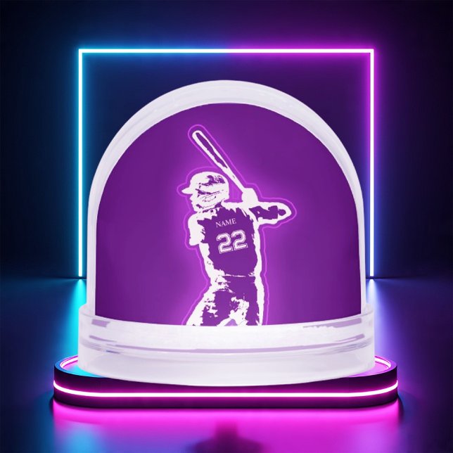 Personalized Baseball Player neon glow effect (Personalized Baseball Player neon glow effect Snow Globes)