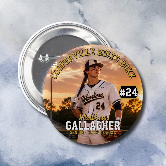 Personalized Baseball Player Photo  2 Inch Round Button (Creator Uploaded)