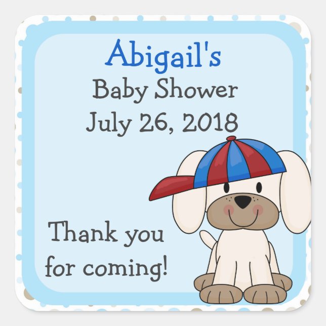 Personalized Baseball Puppy Baby Shower Stickers (Front)