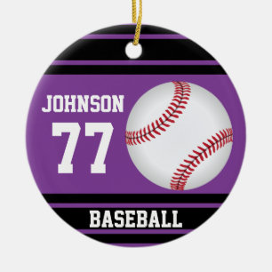 Personalized Baseball   Purple and Black Ceramic Ornament