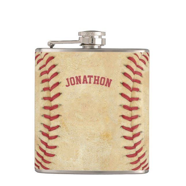 Personalized Baseball Red Sports Lettered Hip Flask (Front)