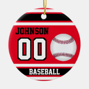 Personalized Baseball   Red, White and Black Ceramic Ornament