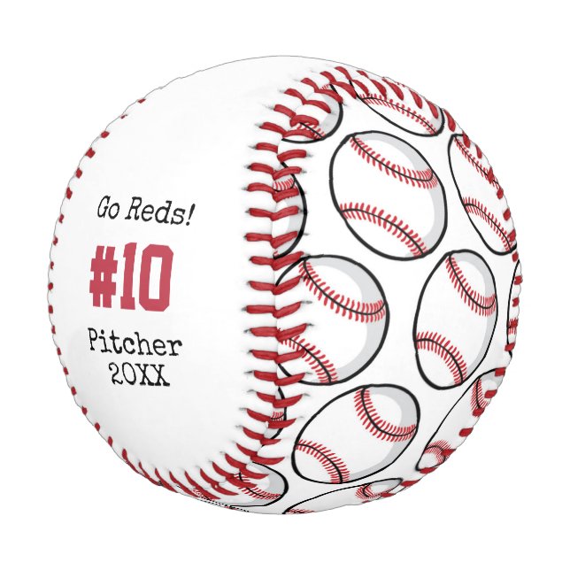Personalized Baseball Red White Black Player Ball (Angled)