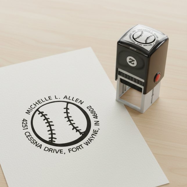 Personalized Baseball Round Return Address Stamp (Baseball ball round return address stamp.)