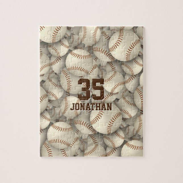 personalized baseball softball pattern boys girls jigsaw puzzle (Vertical)
