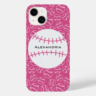 Personalized Baseball Softball Pattern on Pink Case-Mate iPhone 14 Case