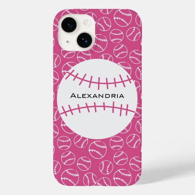 Personalized Baseball Softball Pattern on Pink Case-Mate iPhone Case (Back)