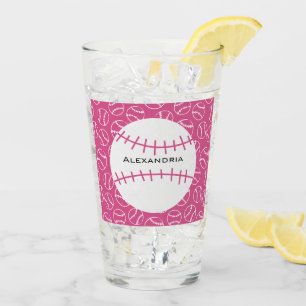 Personalized Baseball Softball Pattern on Pink Glass