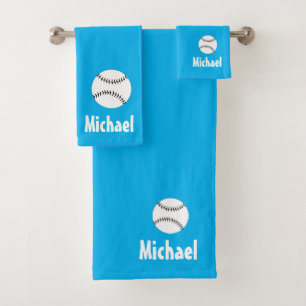 Personalized Baseball Sports blue and white Bath Towel Set