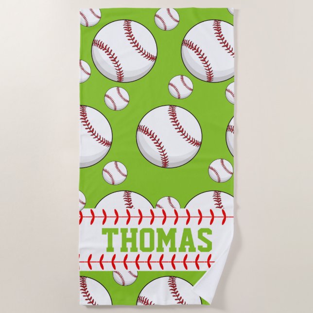 Personalized Baseball Sports Summer Beach Towel (Front)