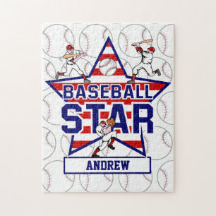 Personalized Baseball Star and stripes Jigsaw Puzzle