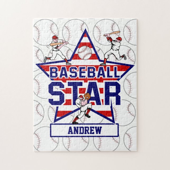 Personalized Baseball Star and stripes Jigsaw Puzzle (Vertical)