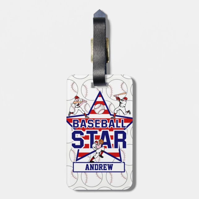 Personalized Baseball Star and stripes Luggage Tag (Back Vertical)