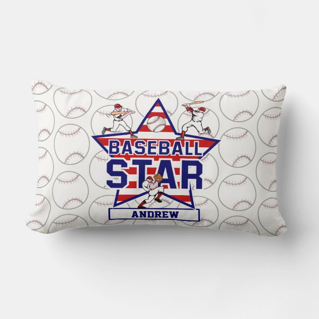Personalized Baseball Star and stripes Lumbar Pillow (Front)