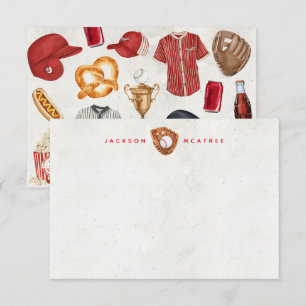 Personalized Baseball Stationery Note Cards