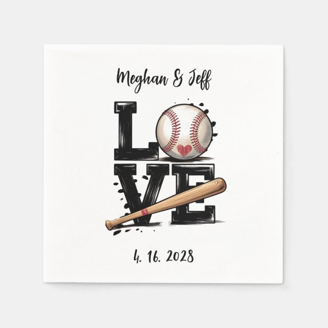 Personalized Baseball Themed Wedding  Napkin (Front)