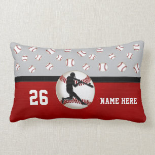 Personalized Baseball Throw Pillow, Red, Grey Lumbar Pillow