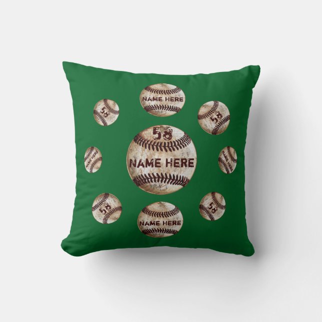 Personalized Baseball Throw Pillow, Vintage Look Throw Pillow (Front)
