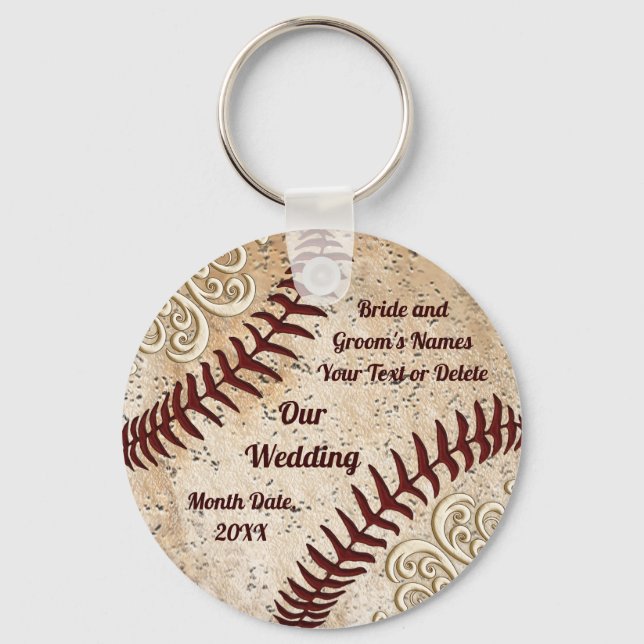 Personalized Baseball Wedding Favours, Baseball Keychain (Front)