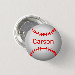 Personalized Baseball with Red Stitches 1 Inch Round Button