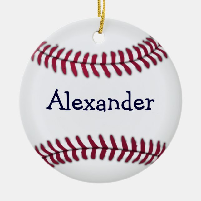 Personalized Baseball with Red Stitching Ceramic Ornament (Front)