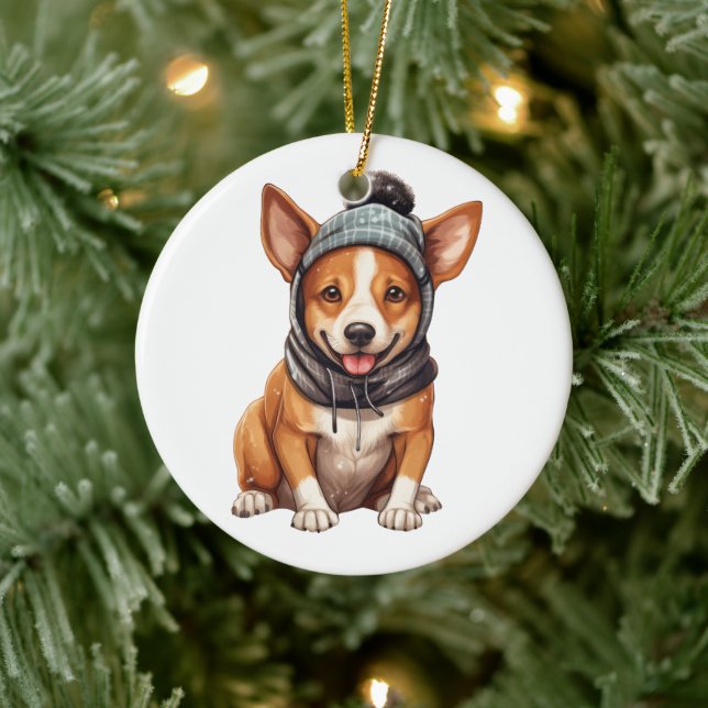 Personalized Basenji Dog Ceramic Ornament (Tree)