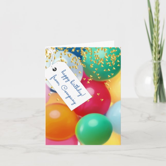 Personalized basic balloons confetti birthday note card (Front)