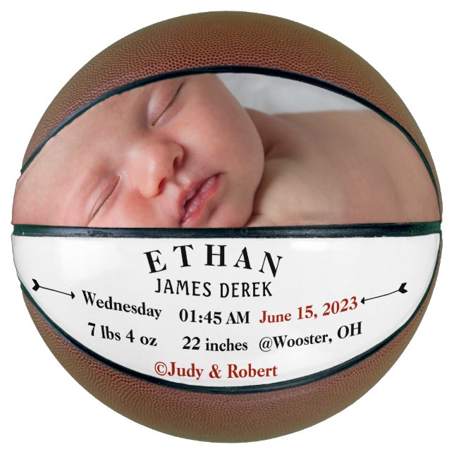 Personalized Basketball Baby Birth Announcement (Front)