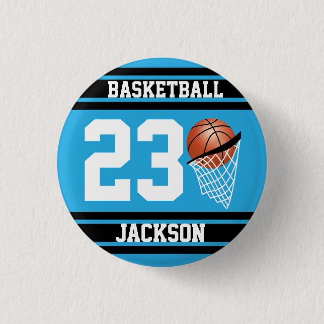 Personalized Basketball Baby Blue and Black 1 Inch Round Button (Front)