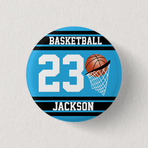 Personalized Basketball Baby Blue and Black 1 Inch Round Button
