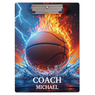 Personalized Basketball Ball on Fire and Water Clipboard