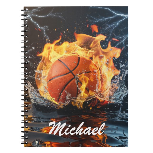  Personalized Basketball Ball on Fire and Water    Notebook (Front)
