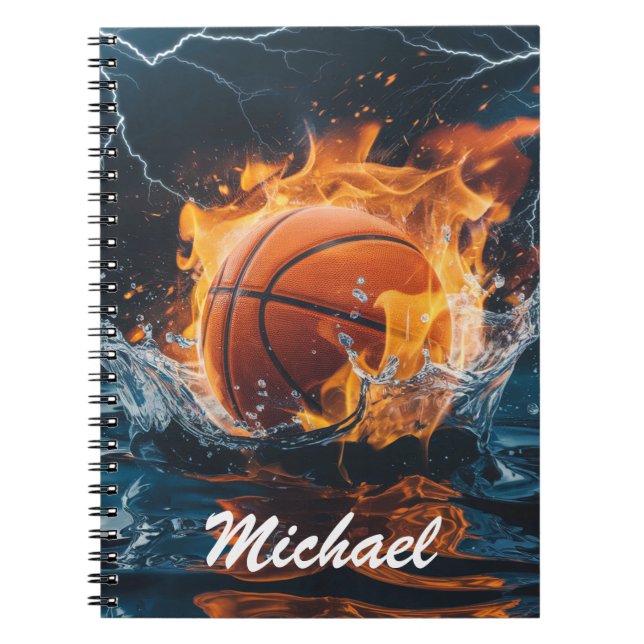  Personalized Basketball Ball on Fire and Water    Notebook (Front)