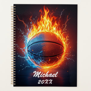 Personalized Basketball Ball on Fire and Water Planner