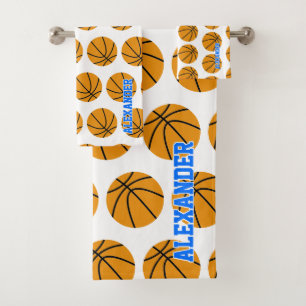 Personalized Basketball Ball Pattern Kids Bath Towel Set