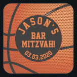 Personalized Basketball Bar Mitzvah Orange Black Square Sticker<br><div class="desc">Personalized orange and black basketball Bar Mitzvah envelope seals or favour stickers. Personalized with your son's name and Bar Mitzvah date.</div>
