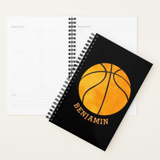 Personalized Basketball Black Orange Kids Sports Planner (Display)
