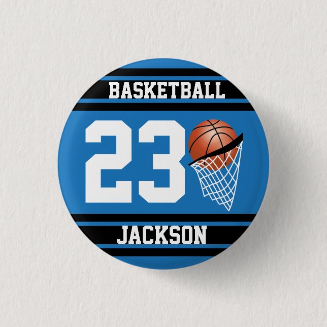 Personalized Basketball Blue and Black 1 Inch Round Button (Front)