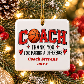 Personalized Basketball Coach Thank You Christmas  Ceramic Ornament