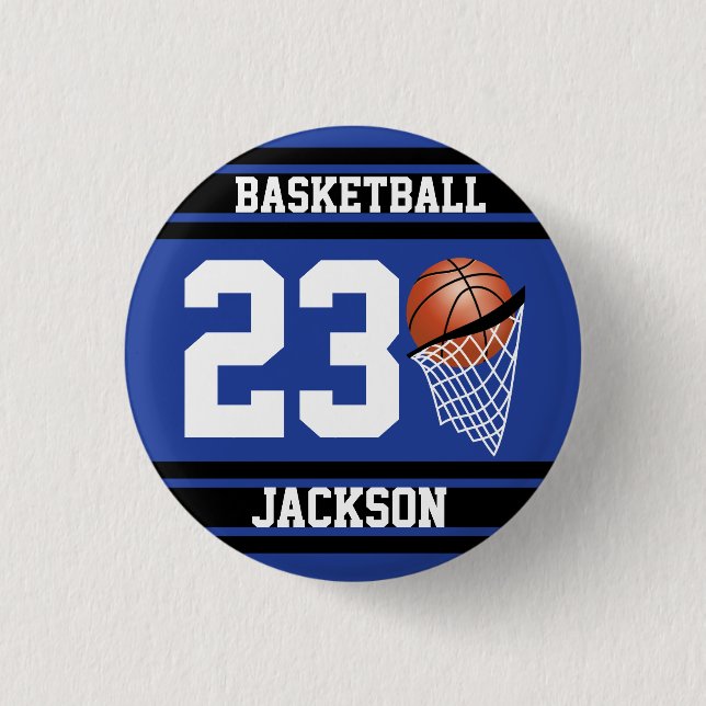 Personalized Basketball Dark Blue and Black 1 Inch Round Button (Front)