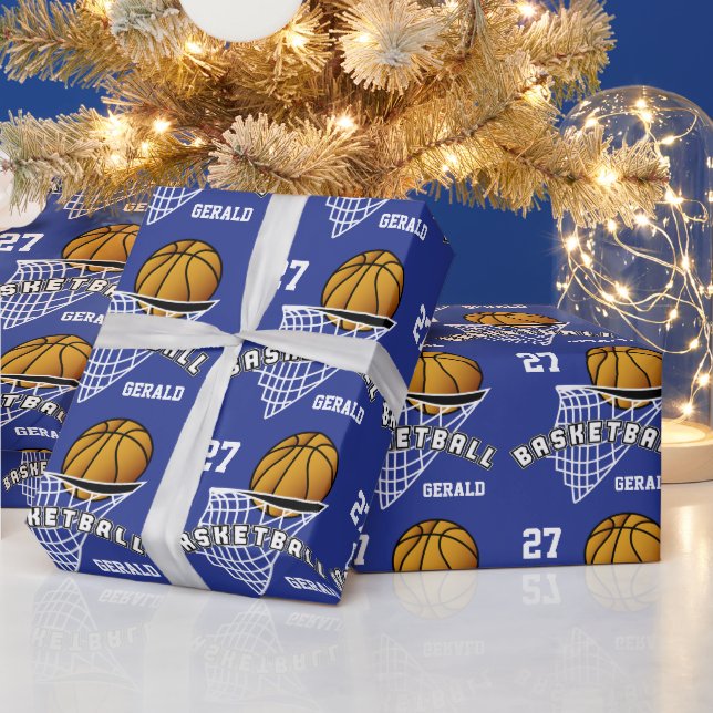 Personalized Basketball - Dark Blue Wrapping Paper (Holidays)