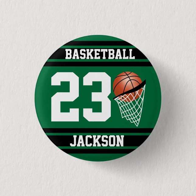 Personalized Basketball Dark Green and Black 1 Inch Round Button (Front)