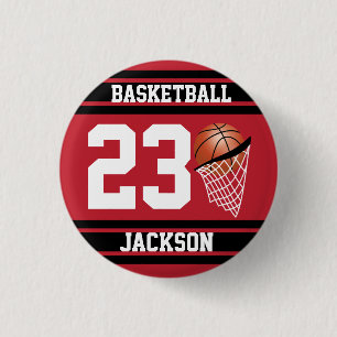 Personalized Basketball Dark Red and Black 1 Inch Round Button