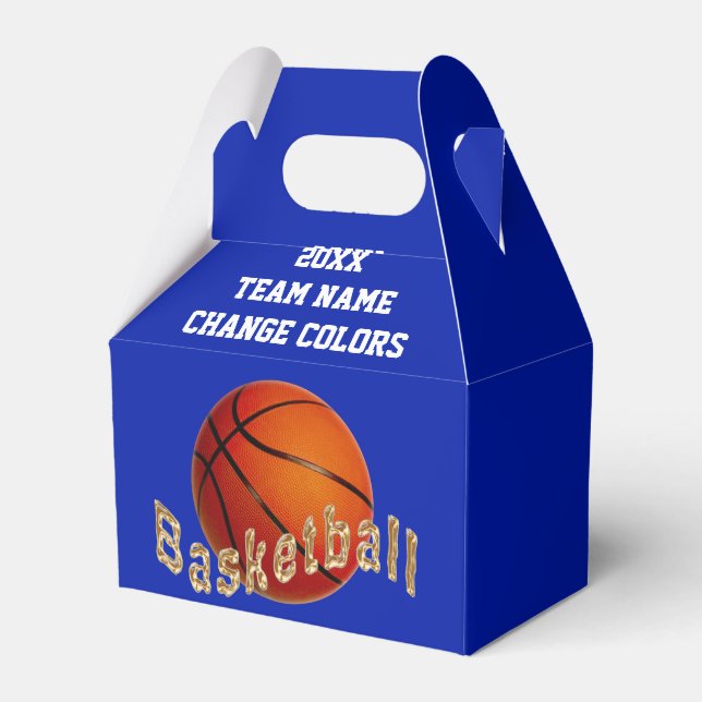 Personalized Basketball Favour Boxes, Blue, White Favor Box (Front Side)
