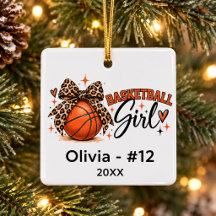 Personalized Basketball Girl Leopard Bow Christmas