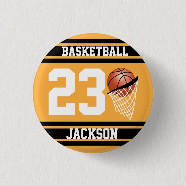 Personalized Basketball Gold and Black 1 Inch Round Button (Front)