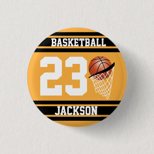 Personalized Basketball Gold and Black 1 Inch Round Button